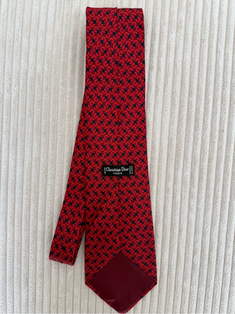 Dior Red and Black Geometric Silk Tie